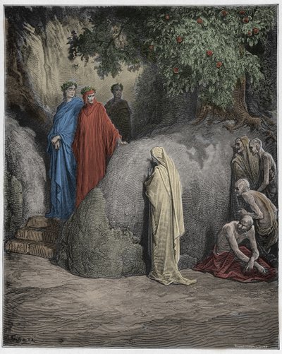 Purgatorio, Canto 23: Dante recognizes the shade of Forese Donati among the gluttons (illustration from The Divine Comedy) by Gustave after Dore